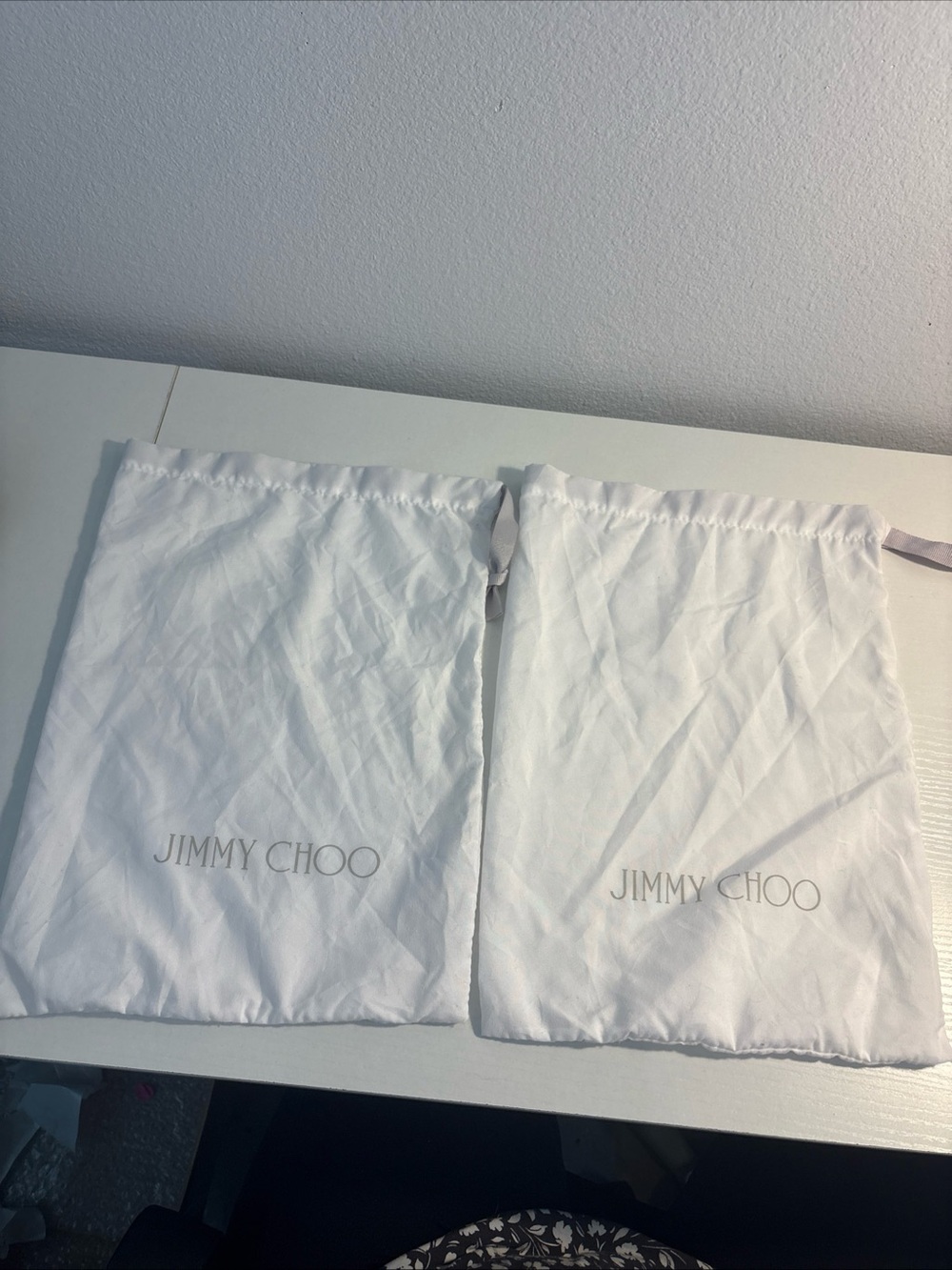 Jimmy Choo Drawstring Dust Bag Lot of 2 for Travel Shoe Storage 14” x 10” White